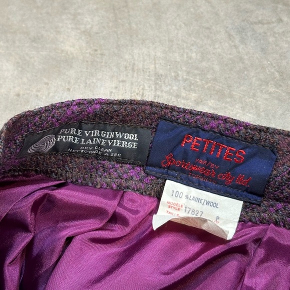 Purple Mixed Thread Skirt w Buttons Size 10 Petite Pure Virgin Wool/ Lined Skirt - Picture 4 of 10